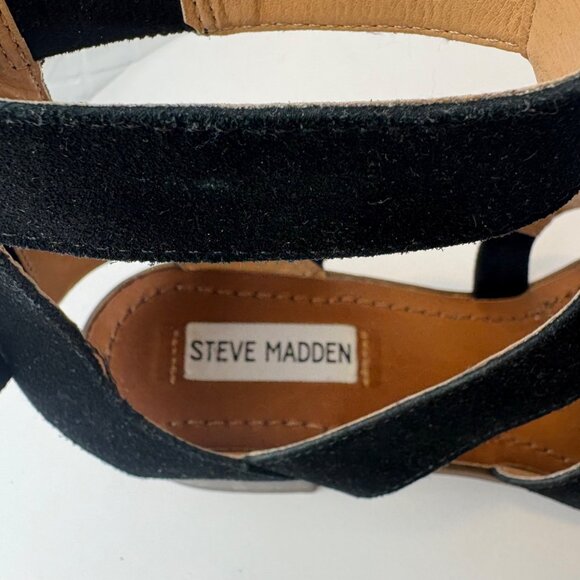 Steve Madden Womens Black Suede Open Toe  8.5M Sandals Block Heel Zipper Tassel - Picture 5 of 11